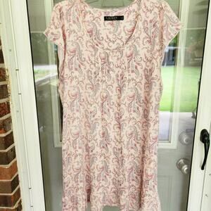 Lauren Ralph Lauren Size XL Nightgown Pink Paisley Cap Sleeve Ruffle Hem Logo